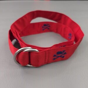 Vineyard Vines Belt‎ Mens Medium Red Whale Skull D Ring Buckle Nautical Webbing